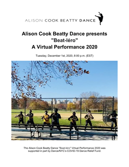 Alison Cook Beatty Dance Presents "Beat-Léro" a Virtual Performance 2020