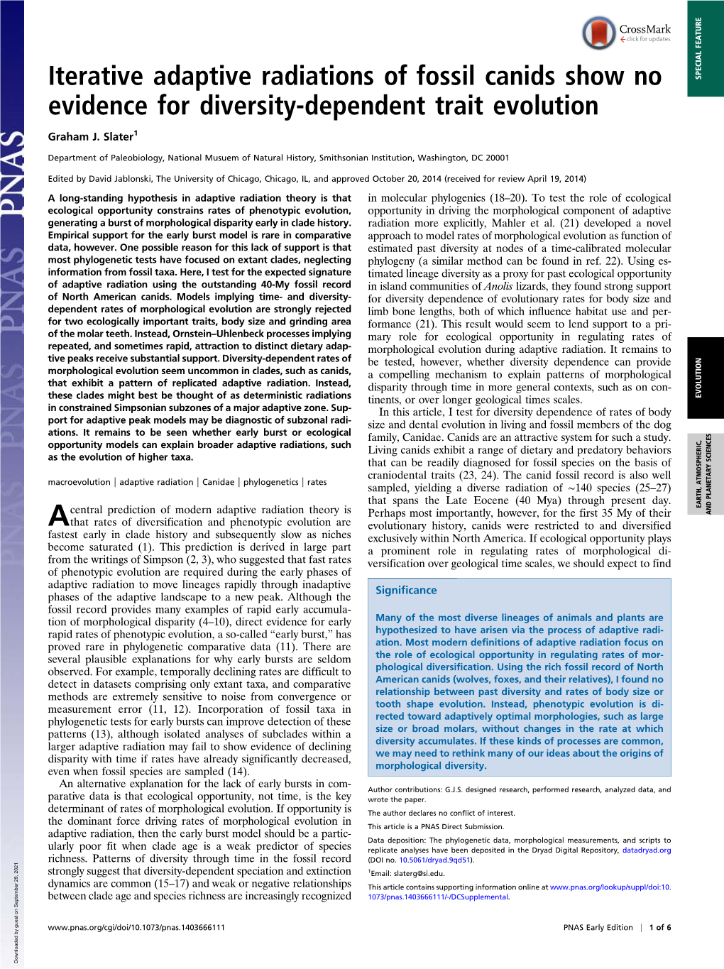 Iterative Adaptive Radiations of Fossil Canids Show No Evidence For