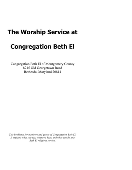 This Booklet Is for Members and Guests of Congregation Beth El