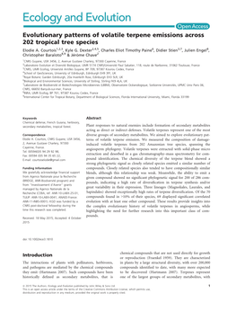 Evolutionary Patterns of Volatile Terpene Emissions Across 202 Tropical Tree Species Elodie A