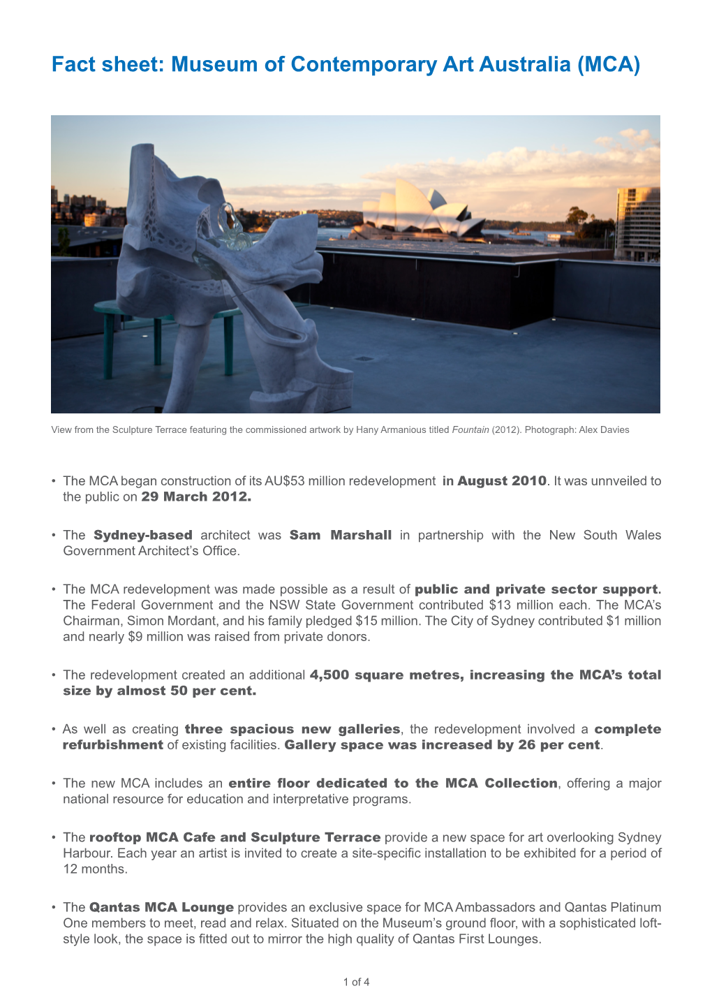 Fact Sheet: Museum of Contemporary Art Australia (MCA)