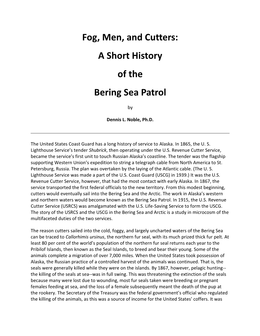 A Short History of the Bering Sea Patrol