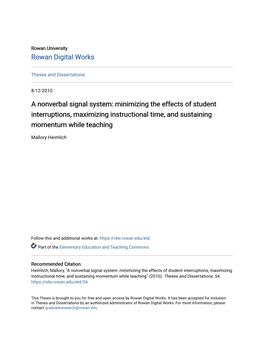 A Nonverbal Signal System: Minimizing the Effects of Student Interruptions, Maximizing Instructional Time, and Sustaining Momentum While Teaching