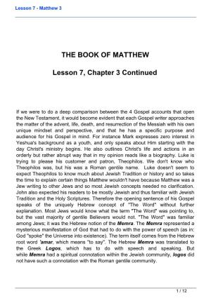 Lesson 7 - Matthew 3