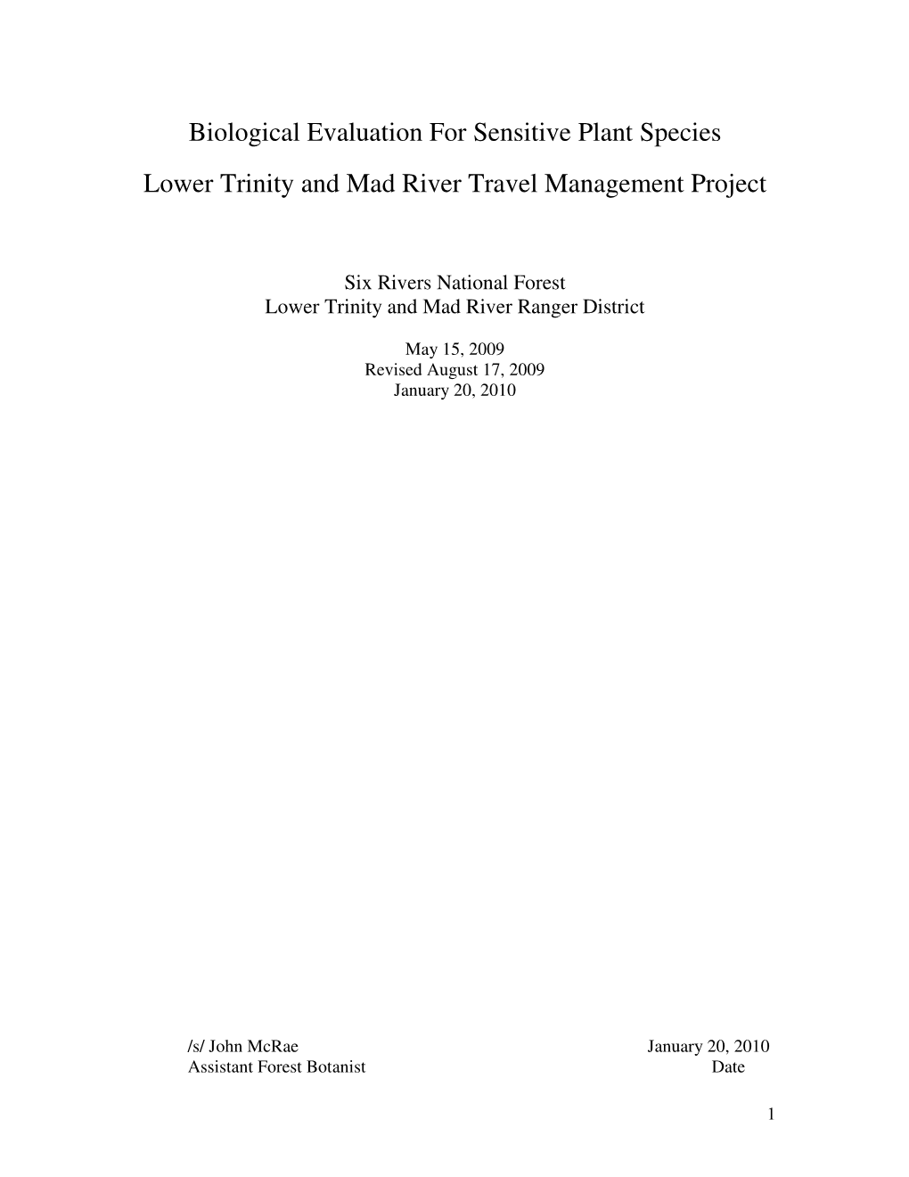 Biological Evaluation for Sensitive Plant Species Lower Trinity And