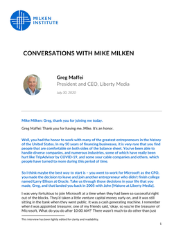 CONVERSATIONS with MIKE MILKEN Greg Maffei