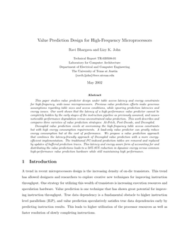 Value Prediction Design for High-Frequency Microprocessors 1