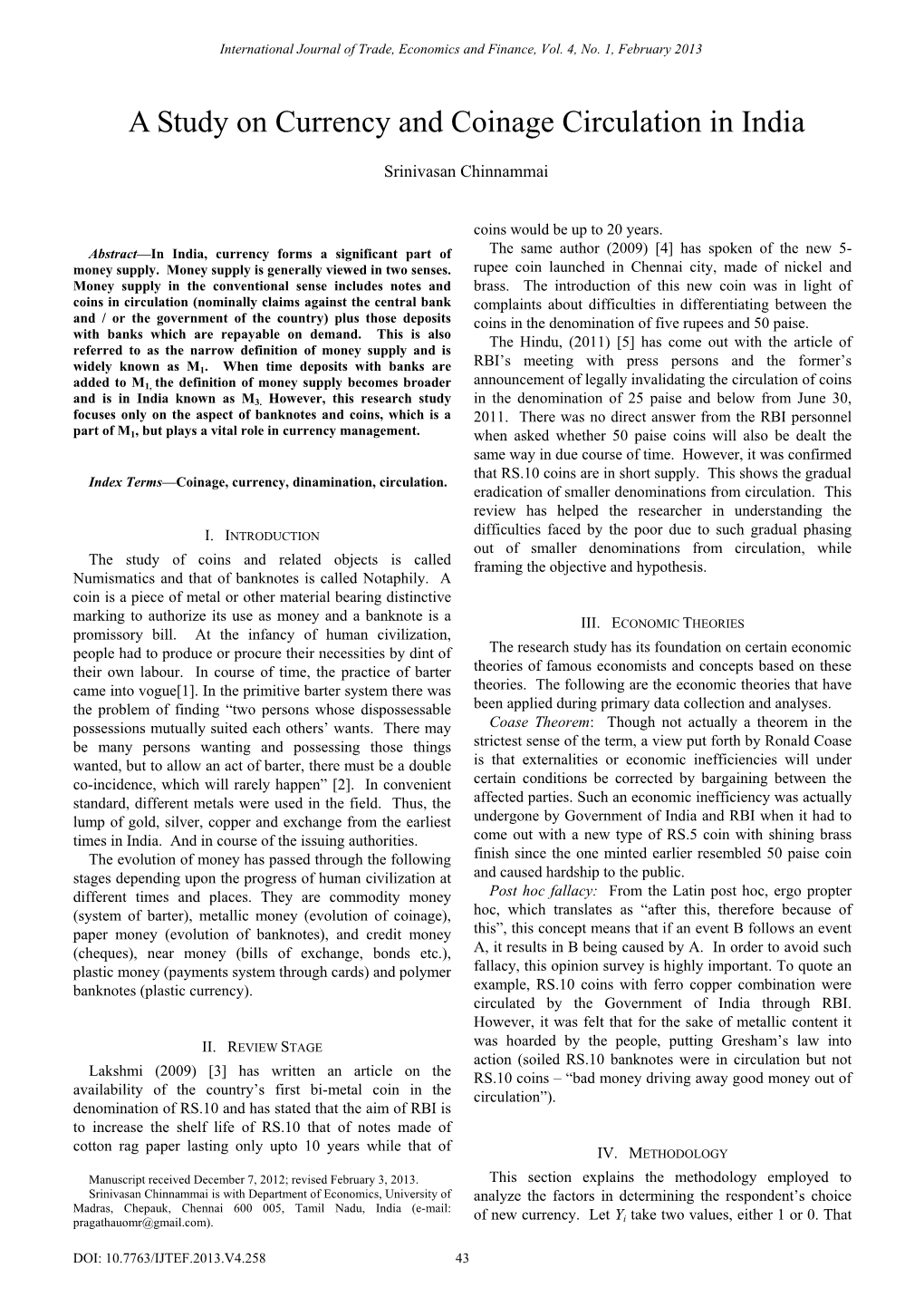 A Study on Currency and Coinage Circulation in India