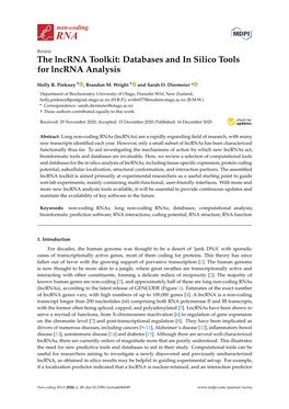 The Lncrna Toolkit: Databases and in Silico Tools for Lncrna Analysis