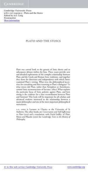 Plato and the Stoics Edited by A.G