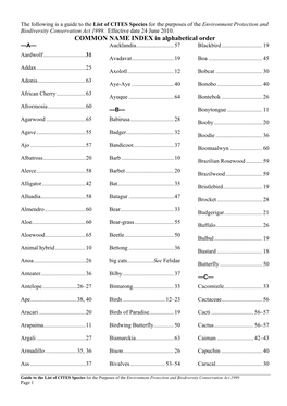 List of CITES Species for the Purposes of the Environment Protection and Biodiversity Conservation Act 1999