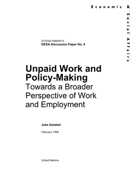 Unpaid Work and Policy-Making Towards a Broader Perspective of Work and Employment