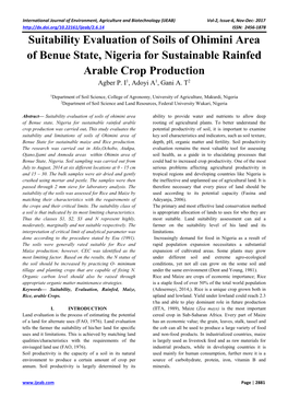 Suitability Evaluation of Soils of Ohimini Area of Benue State, Nigeria for Sustainable Rainfed Arable Crop Production Agber P