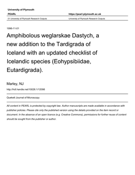A New Addition to the Tardigrada of Iceland with an Updated Checklist of Icelandic Species (Eohypsibiidae, Eutardigrada)