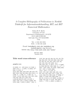 A Complete Bibliography of Publications in Nordisk Tidskrift for Informationsbehandling, BIT, and BIT Numerical Mathematics