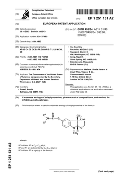 Carbamate Analogs of Thiaphysovenine, Pharmaceutical Compositions, and Method for Inhibiting Cholinesterases