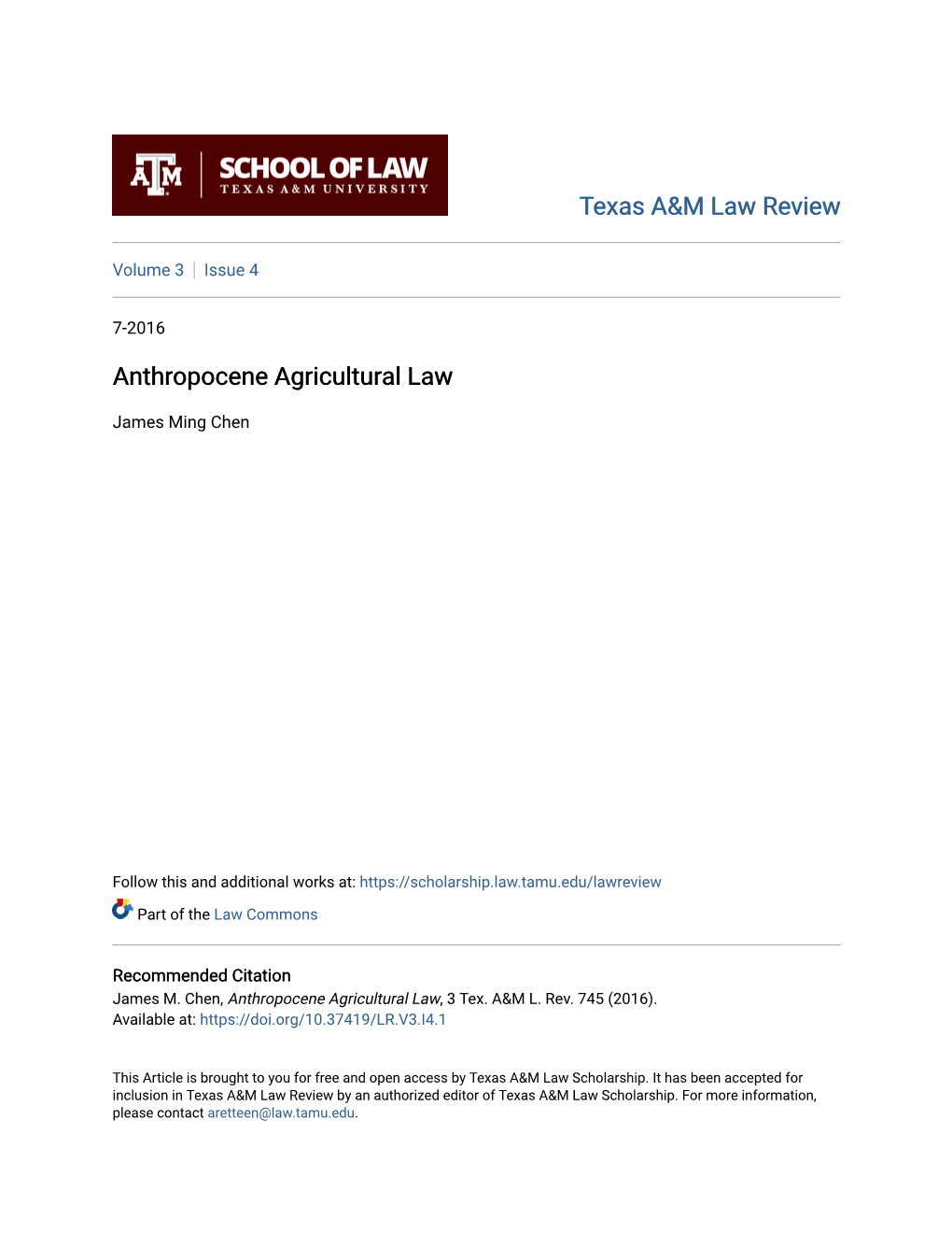 Anthropocene Agricultural Law
