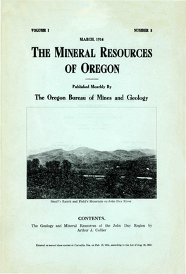 The Geology and Mineral Resources of the John Day Region by Arthur J