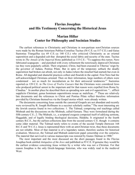 Flavius Josephus and His Testimony Concerning the Historical Jesus