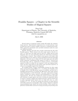 Franklin Squares ' a Chapter in the Scientific Studies of Magical Squares