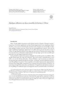 Quelques Réflexions Sur Deux Ensembles De Latrines À Uthina*