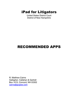 Ipad for Litigators RECOMMENDED APPS