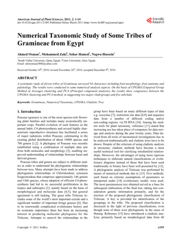 Numerical Taxonomic Study of Some Tribes of Gramineae from Egypt