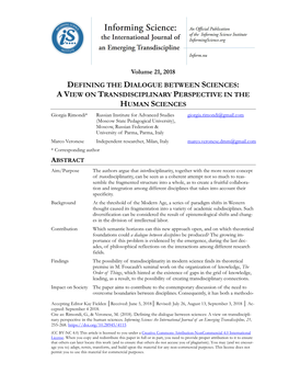 A View on Transdisciplinary Perspective in the Human Sciences