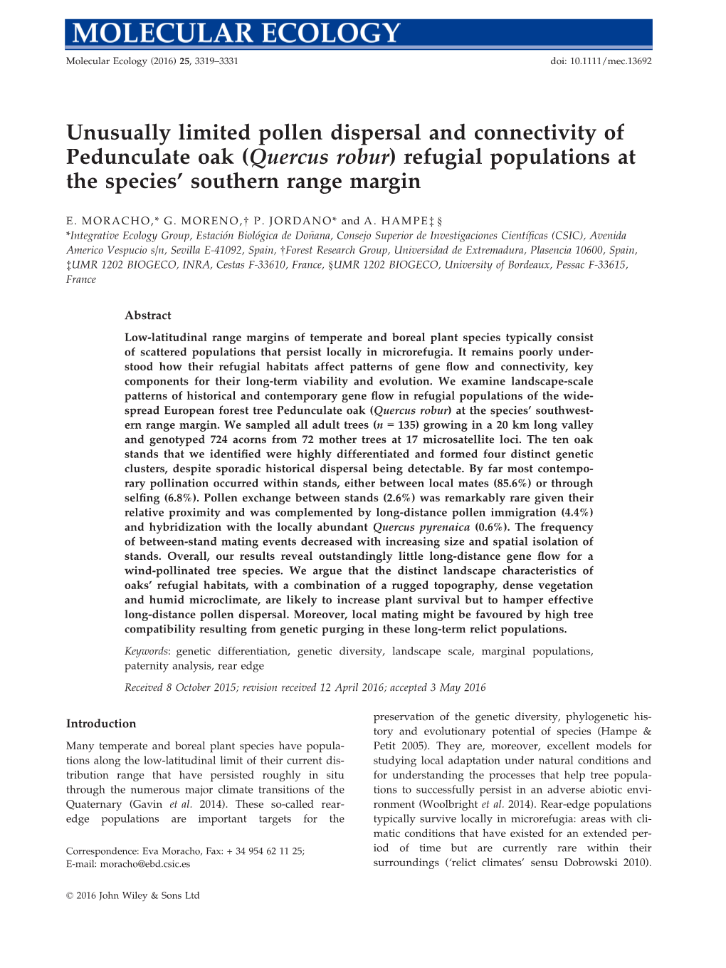 (Quercus Robur) Refugial Populations at the Species' Southern Range Margin