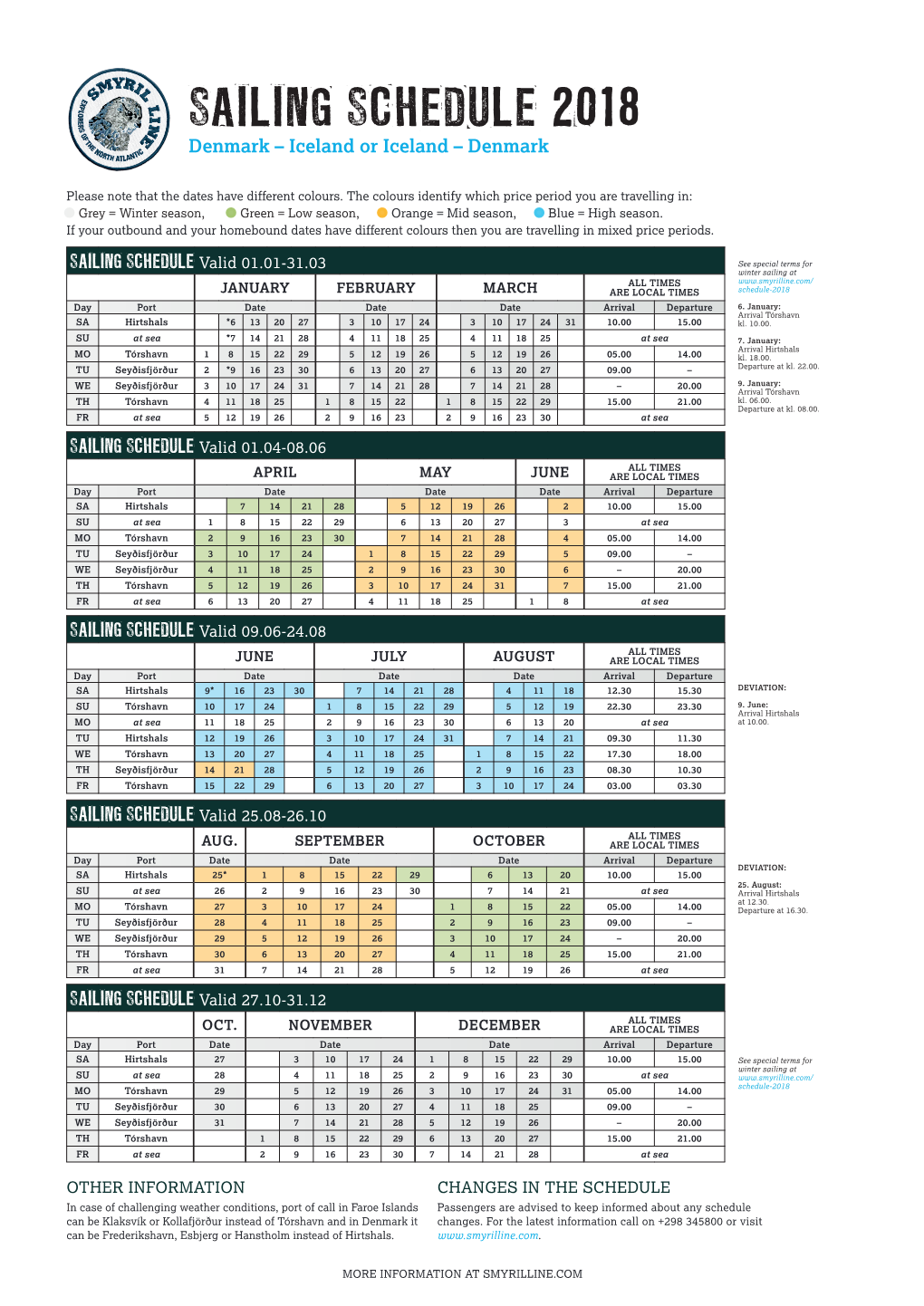 SAILING SCHEDULE 2018 Denmark – Iceland Or Iceland – Denmark