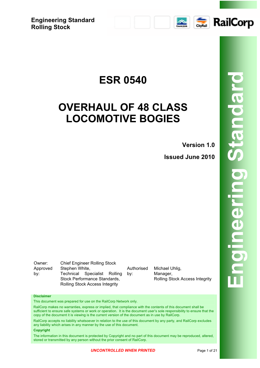 ESR 0540 Version of the Document Asinusebyrailcorp