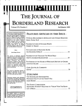 Borderland Research the Journal Of