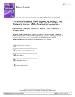 Freshwater Diatoms in the Sajama, Quelccaya, and Coropuna Glaciers of the South American Andes