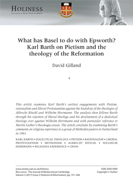 Karl Barth on Pietism and the Theology of the Reformation