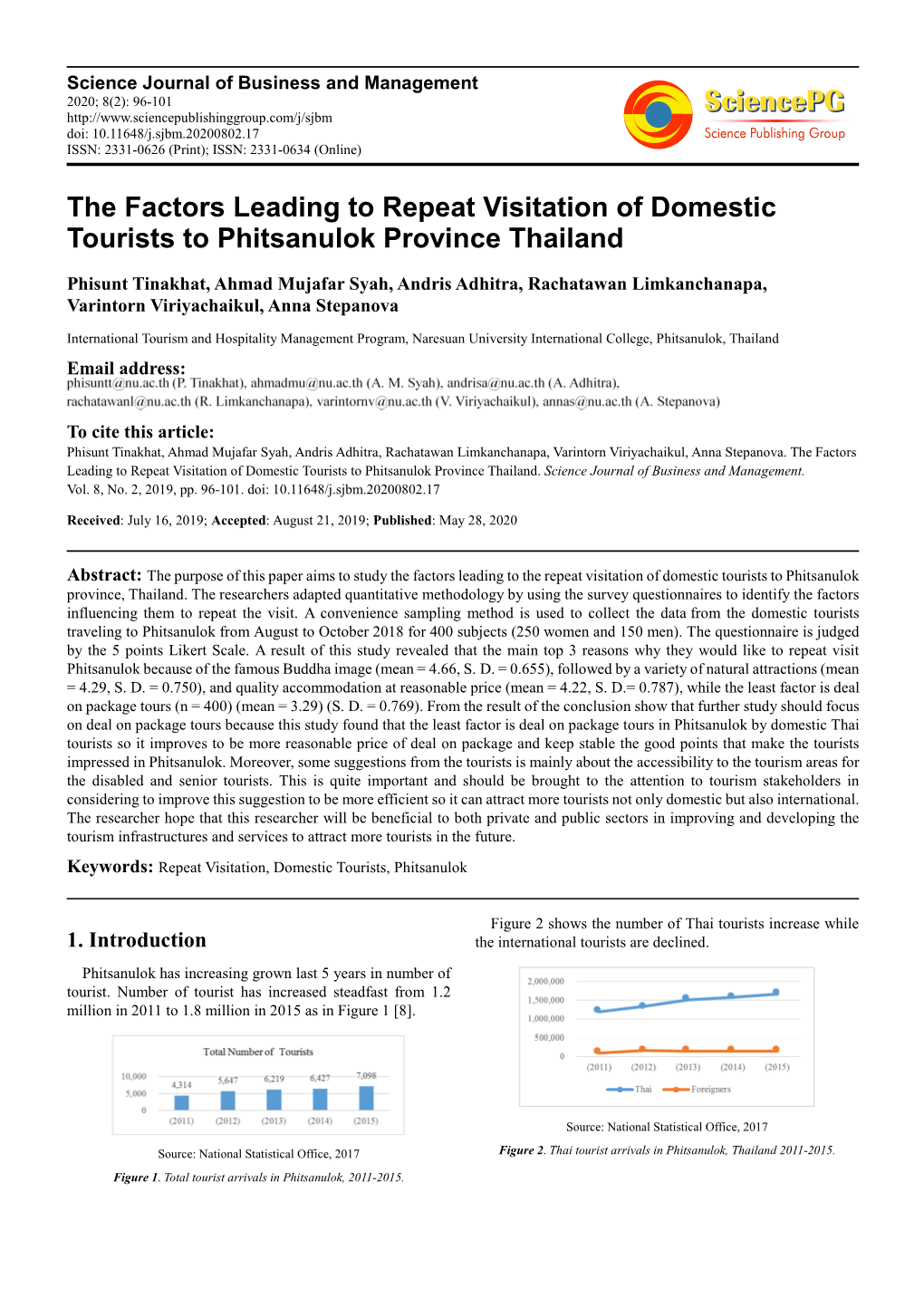 The Factors Leading to Repeat Visitation of Domestic Tourists to Phitsanulok Province Thailand