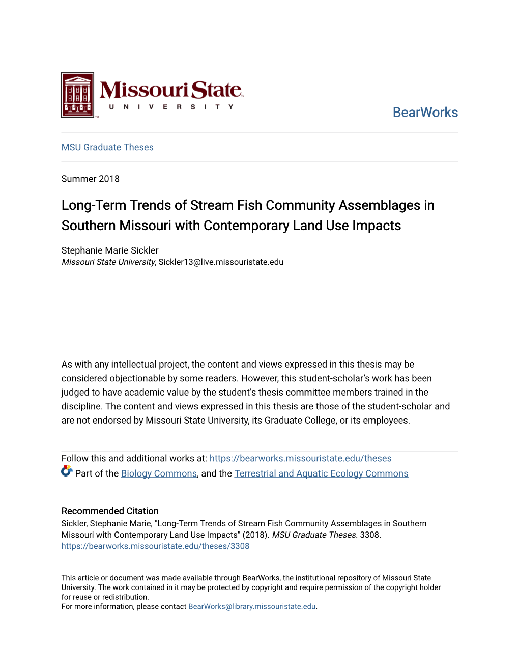 Long-Term Trends of Stream Fish Community Assemblages in Southern Missouri with Contemporary Land Use Impacts