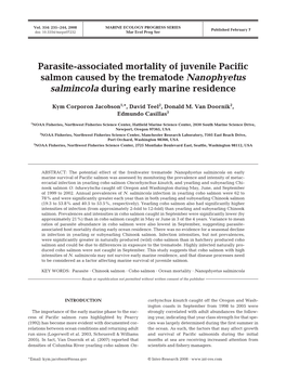 Parasite-Associated Mortality of Juvenile Pacific Salmon Caused by the Trematode Nanophyetus Salmincola During Early Marine Residence