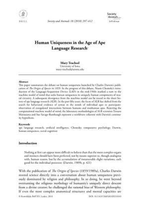 Human Uniqueness in the Age of Ape Language Research1