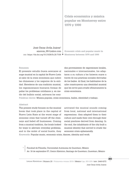 Crisis Económica Y Música Popular En Monterrey Entre 1970 Y 1990