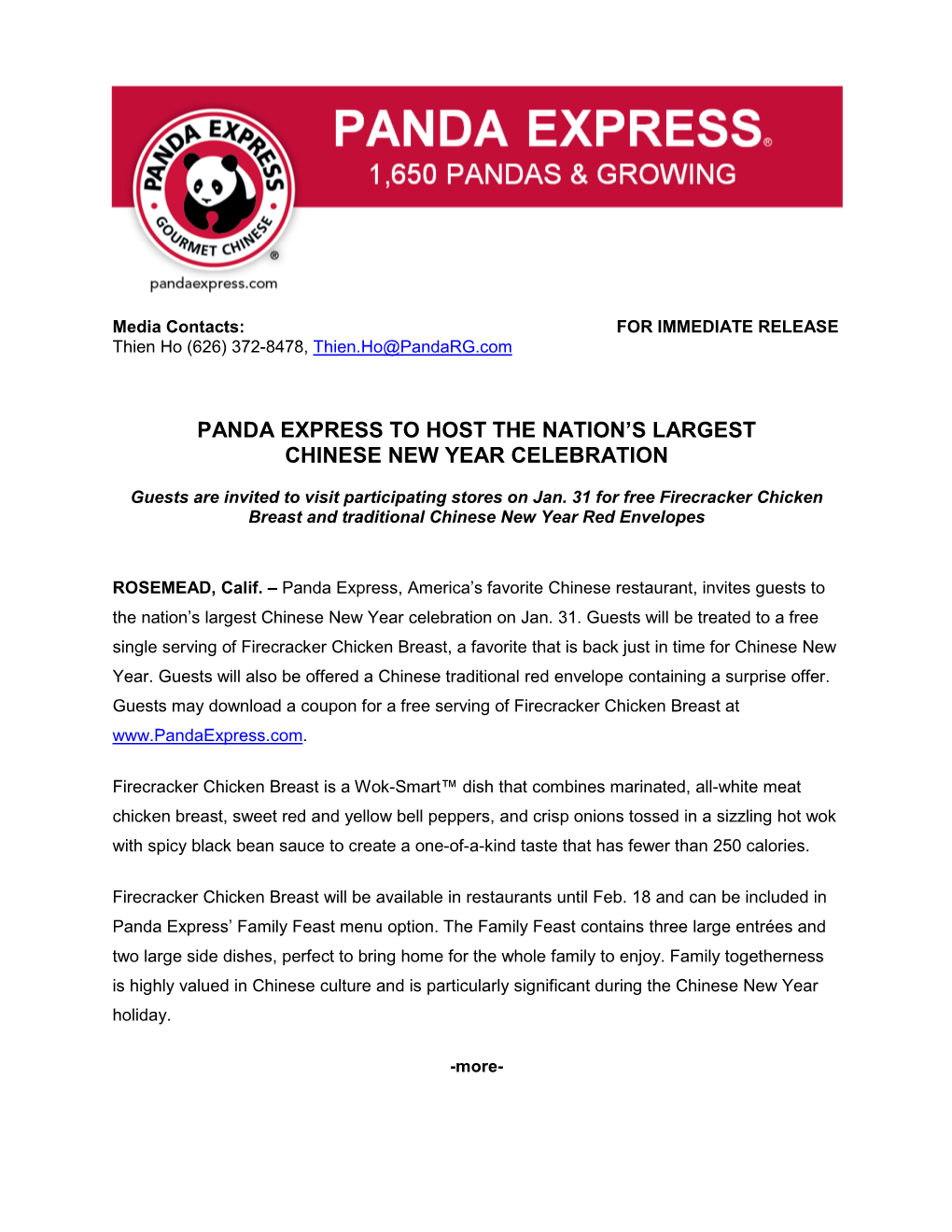 Panda Express Rings in the Chinese New Year With