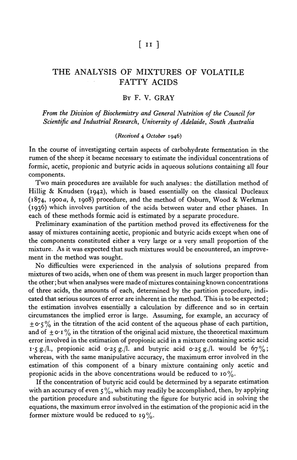 The Analysis of Mixtures of Volatile Fatty Acids