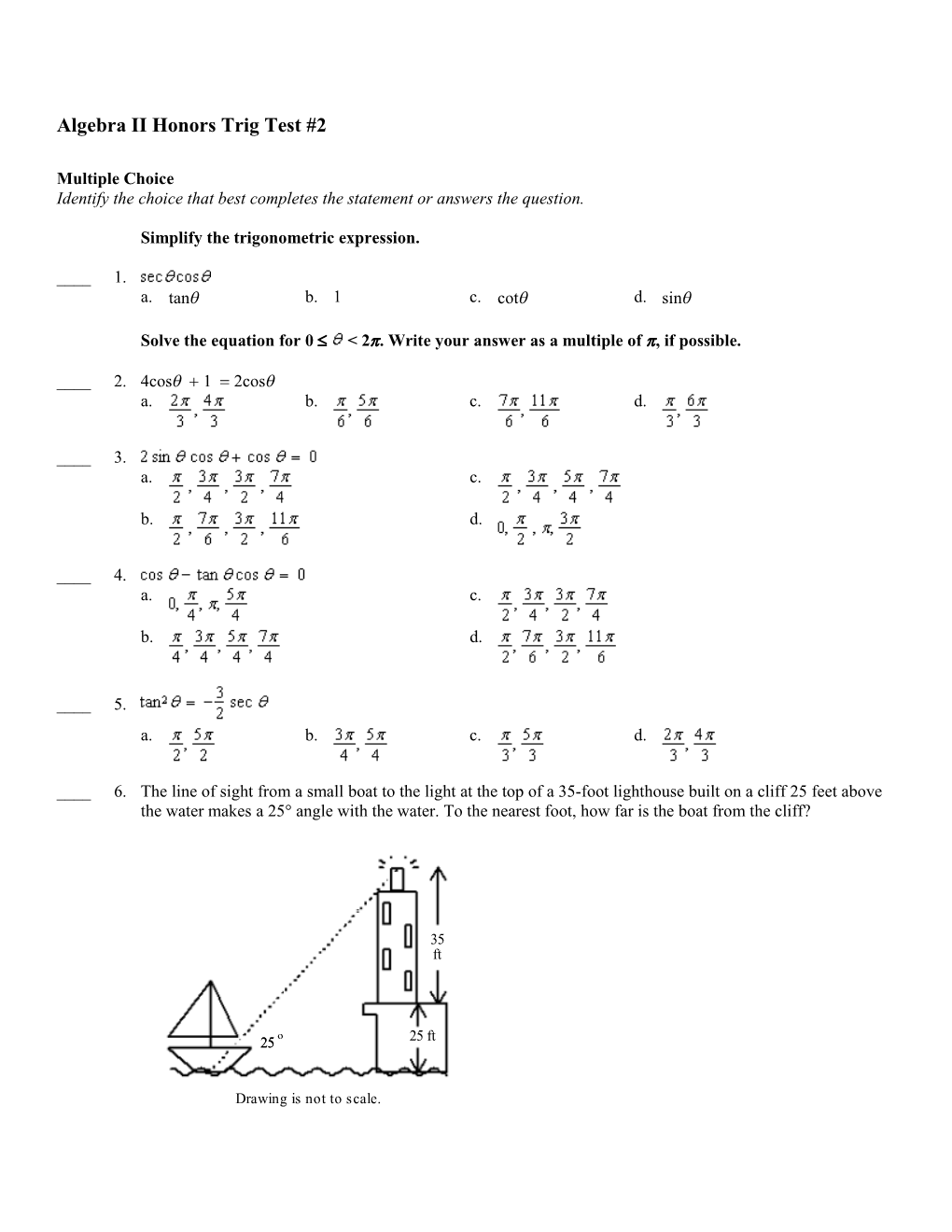 Algebra II Honors Trig Test #2