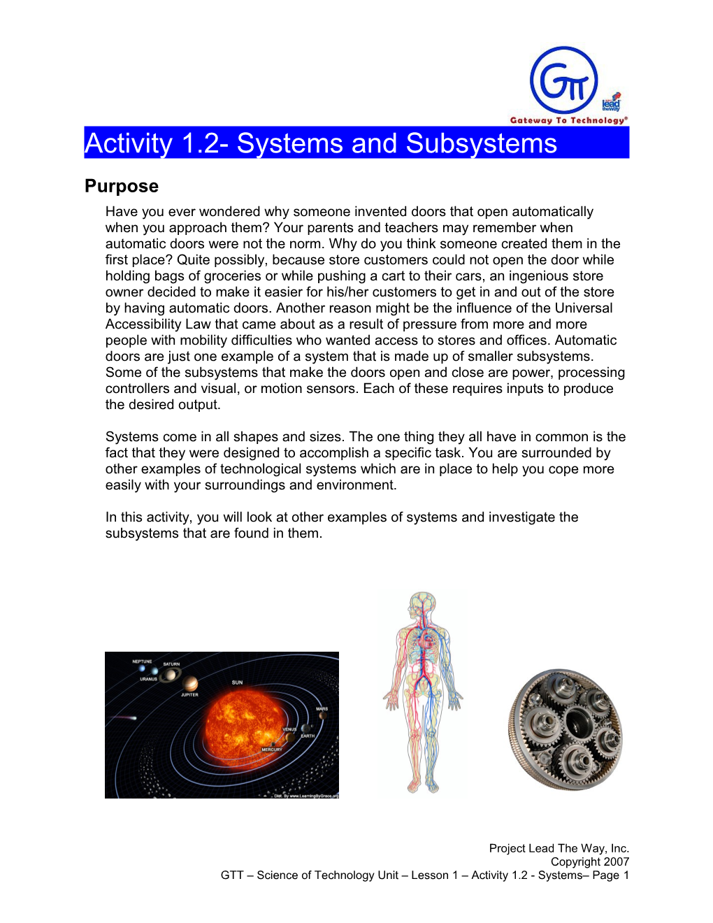 Activity 1.2: Systems and Subsystems