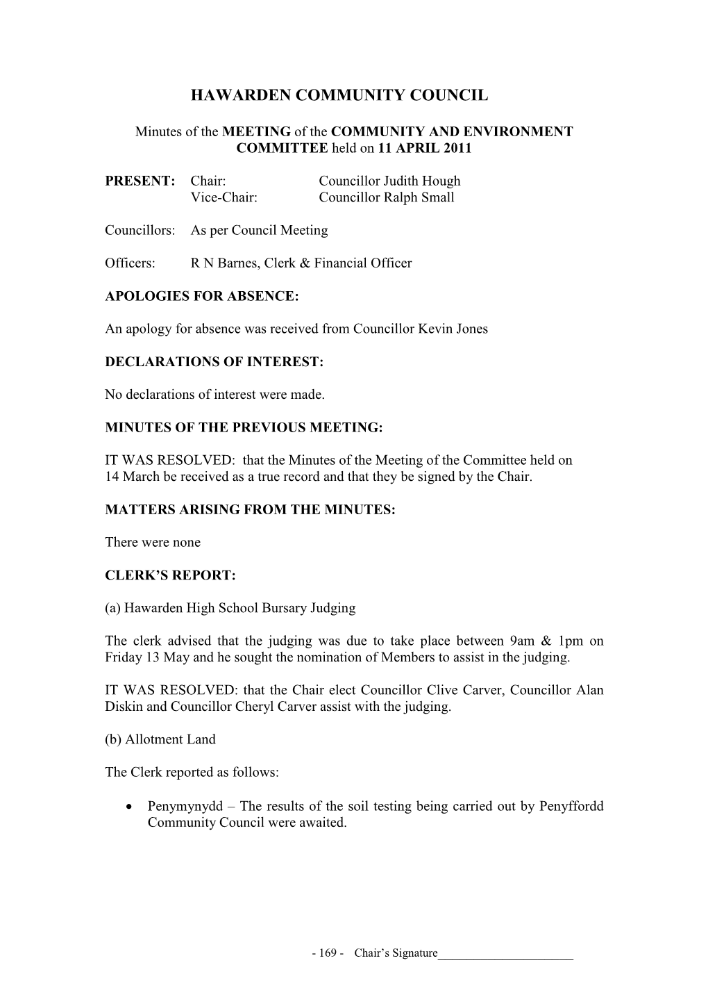 Minutes of the MEETING of the COMMUNITY and ENVIRONMENT COMMITTEE Held on 11 APRIL 2011