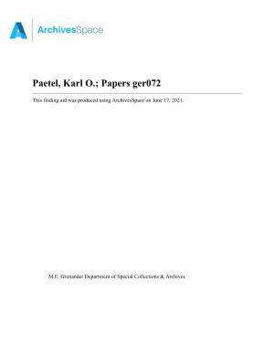 Paetel, Karl O.; Papers Ger072