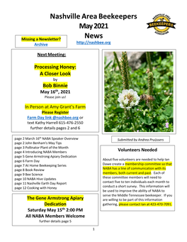 Nashville Area Beekeepers May 2021 News