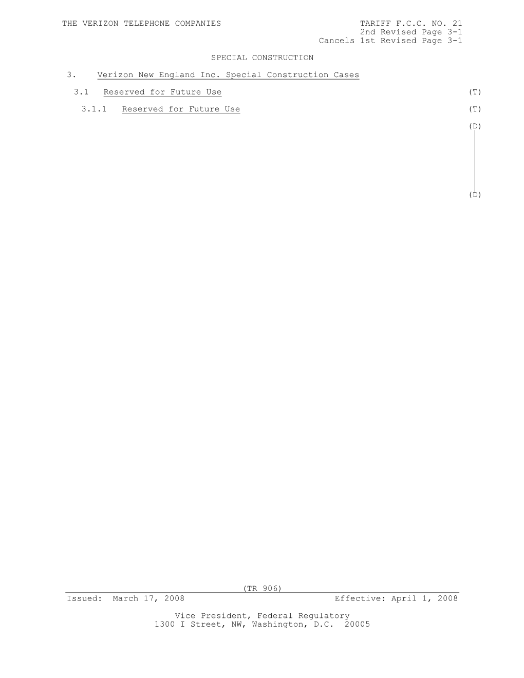 THE VERIZON TELEPHONE COMPANIES TARIFF F.C.C. NO. 21 2Nd Revised Page 3-1 Cancels 1St Revised Page 3-1