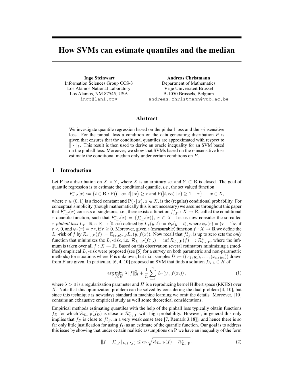 How Svms Can Estimate Quantiles and the Median
