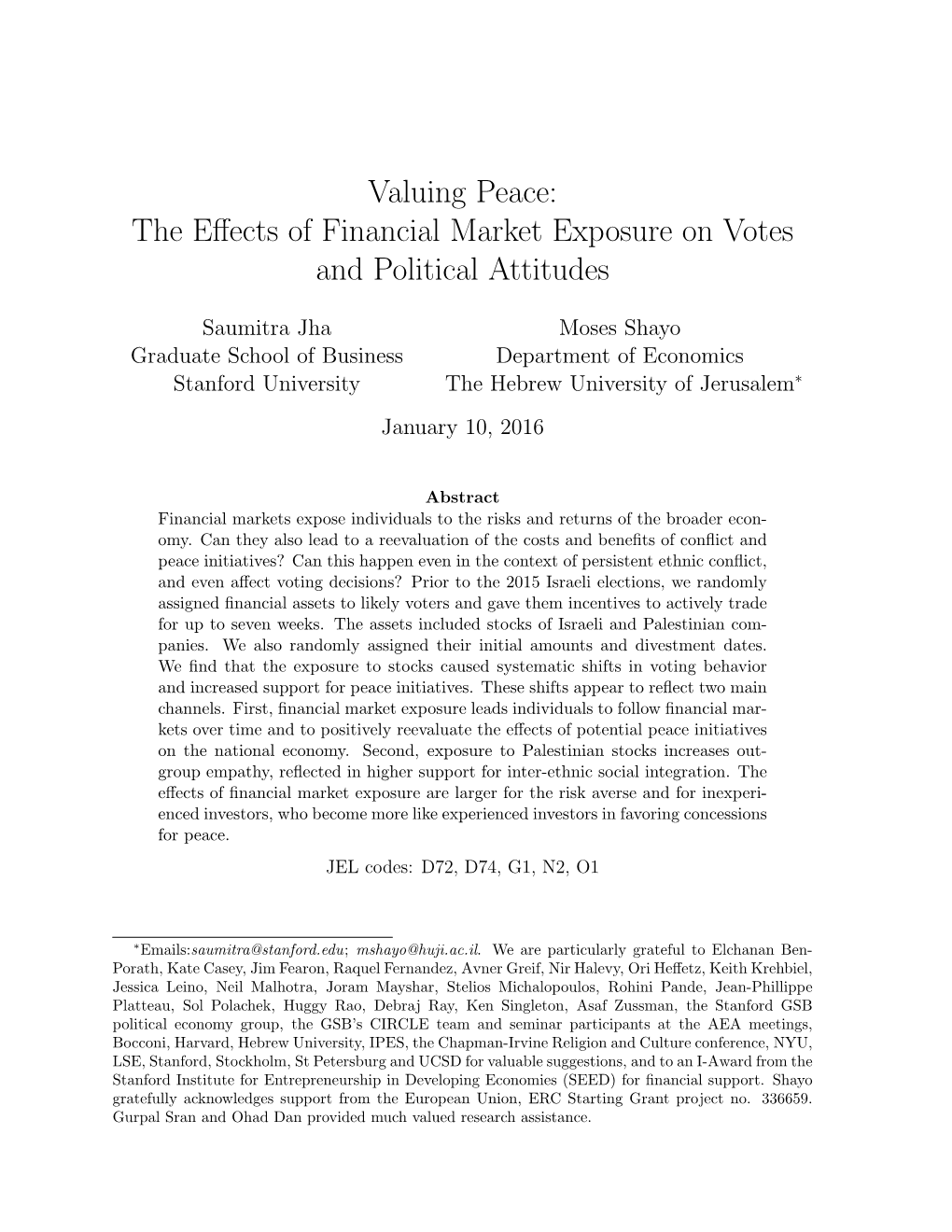 The Effects of Financial Market Exposure on Votes and Political