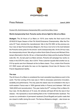 Press Release June 6, 2019